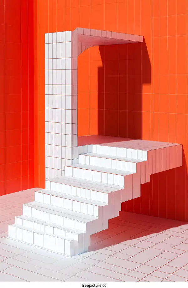 White Stairs Leading to an Orange Wall Archway