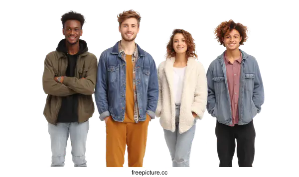 [Transparent Background PNG]Diverse Group of Young Adults Posing Together