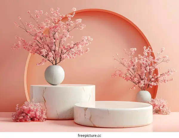 Pink Cherry Blossoms in Geometric Vases
