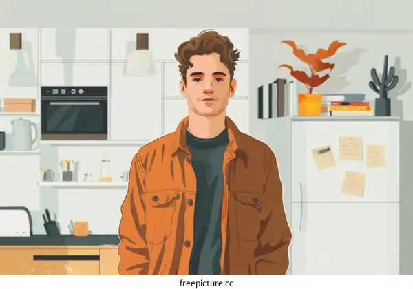 Portrait of a young man standing in a kitchen