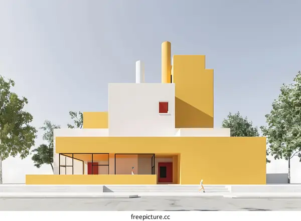 Minimalist Architecture House with Yellow and White Colors