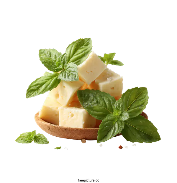 [Transparent Background PNG]Fresh Cheese Cubes with Herbs