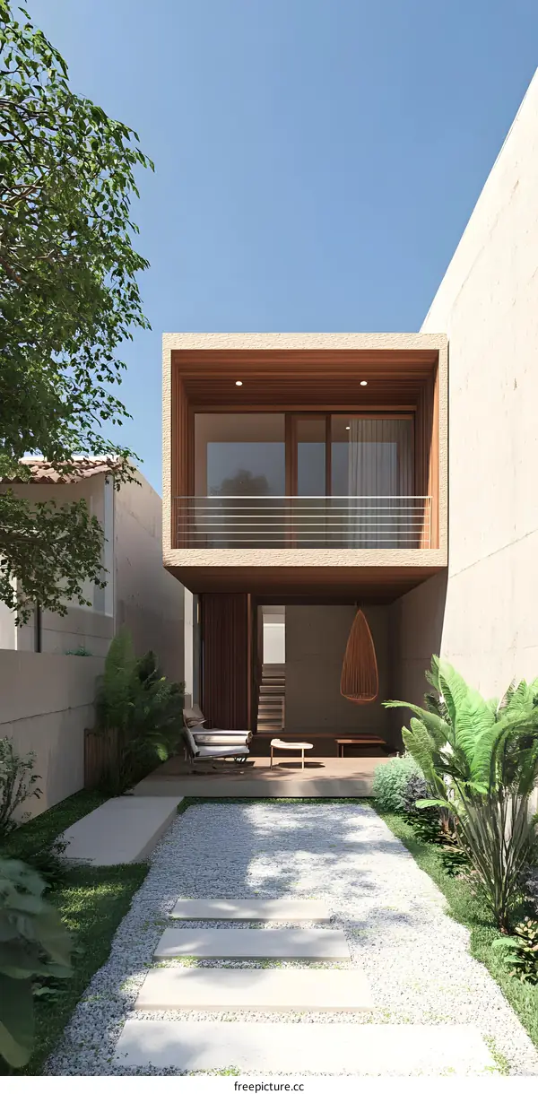 Modern Minimalist House Exterior with Patio and Garden