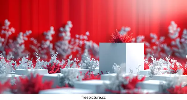 Illustration of red and white geometric shapes