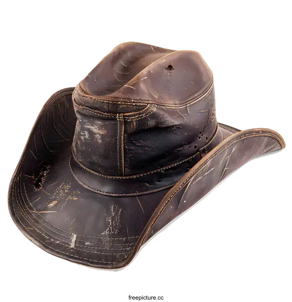 [Transparent Background PNG]Brown Leather Cowboy Hat with Vintage Worn Texture