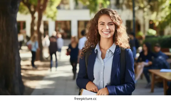 Confident female college student on campus