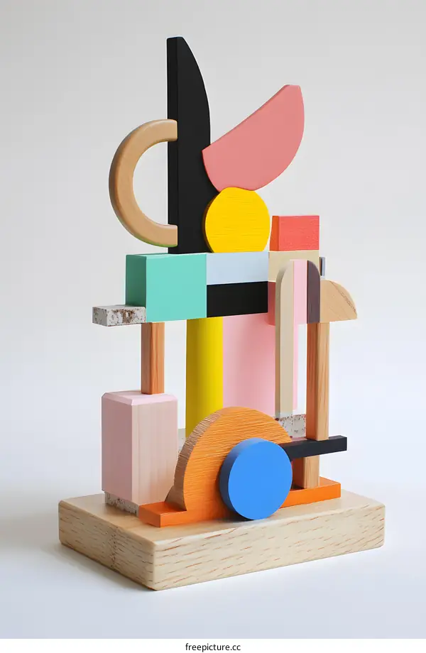 Abstract Colorful Wooden Sculpture Geometric Art