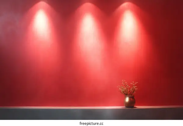 Red Wall with Spotlights and Vase