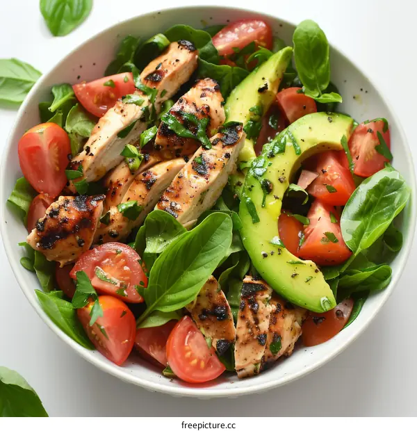 Grilled Chicken Breast with Avocado, Tomato & Spinach Salad