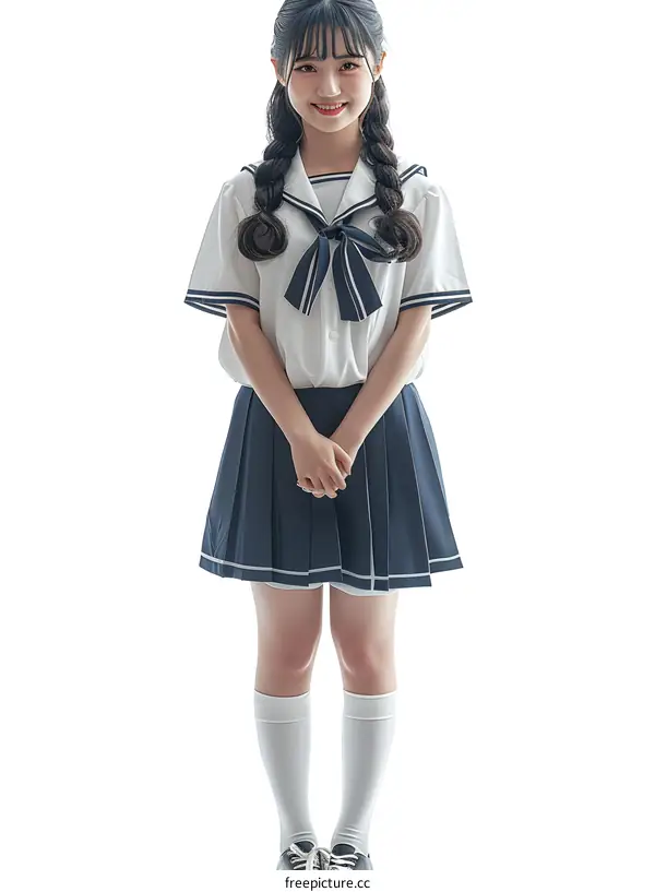 Smiling Japanese Schoolgirl in Uniform