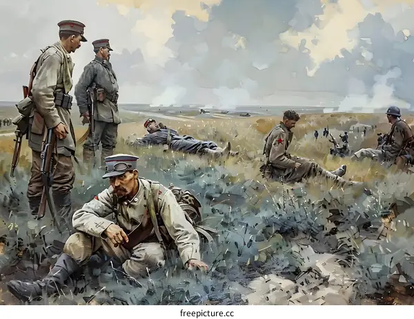 World War I soldiers taking a break