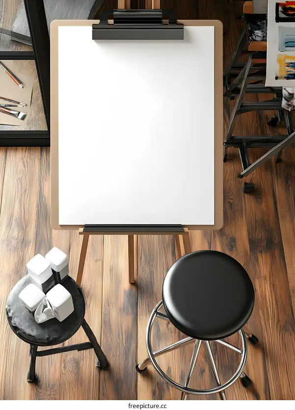 Empty Canvas on Wooden Easel in Art Studio
