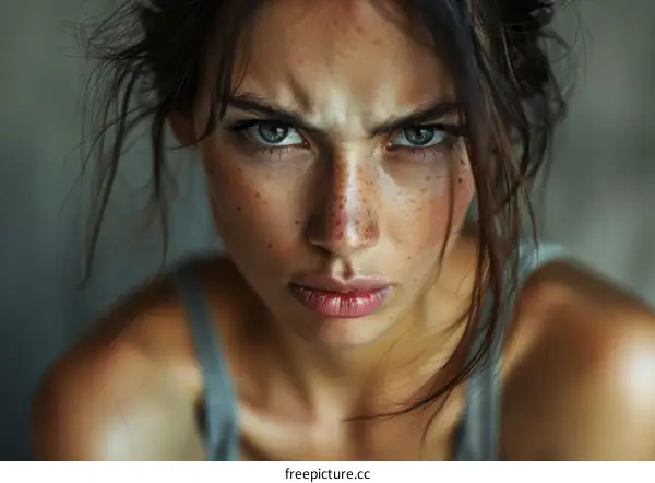 Close Up Portrait of a Woman with Intense Expression