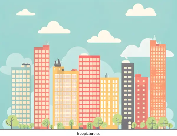 Cartoon Cityscape Skyline Illustration