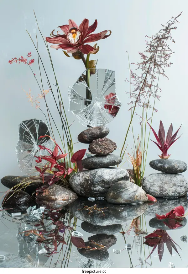 Orchid Composition with Reflection in Water