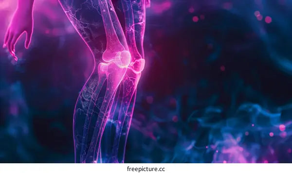 Pink and blue glowing human legs and knees