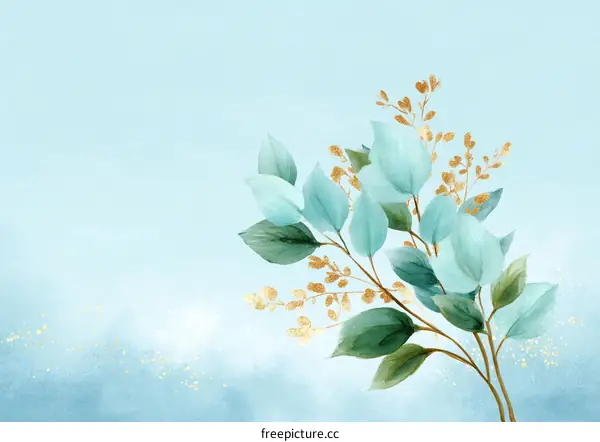 Delicate Light Blue and Green Leaves Illustration