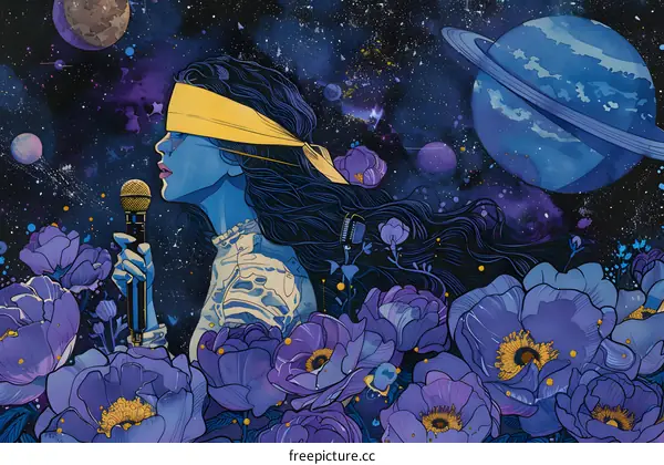 Cosmic Serenade: A Woman Singing Among the Stars