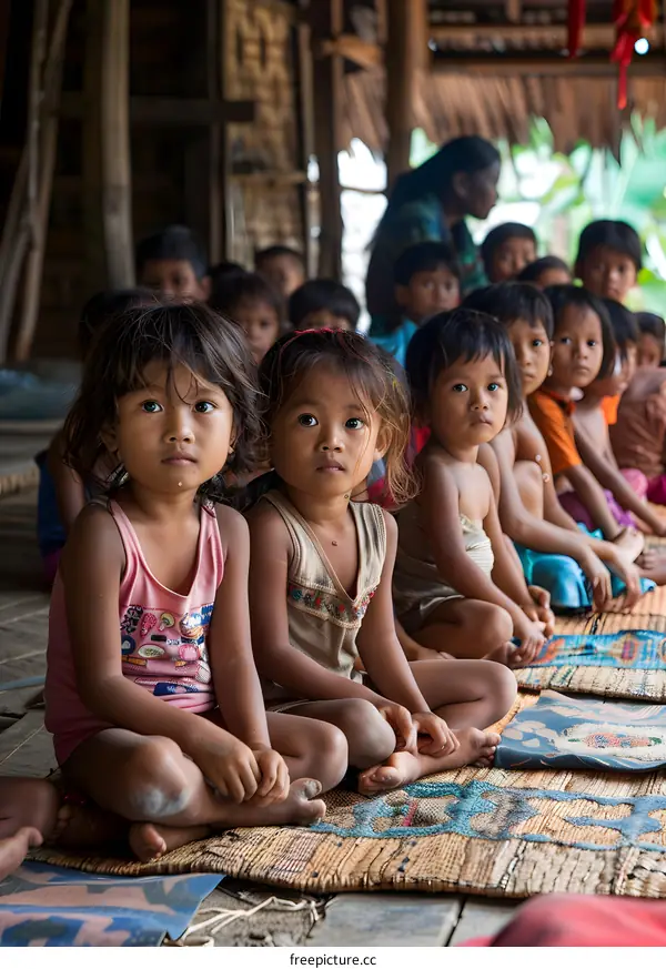 portrait of a group of children sitting on the floor