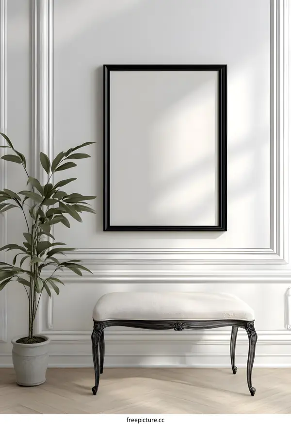 Black Frame Mockup with White Bench and Plant