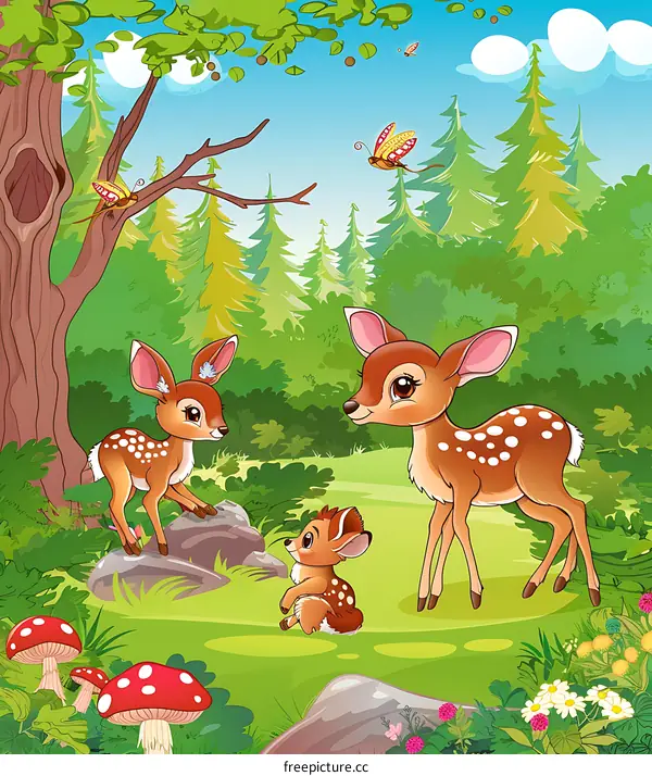 Cute Deer Family in the Forest