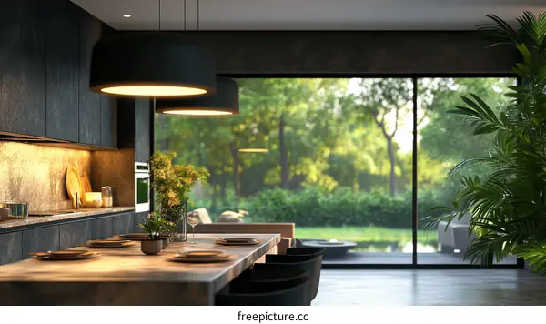 Modern Kitchen with Outdoor View Rendering