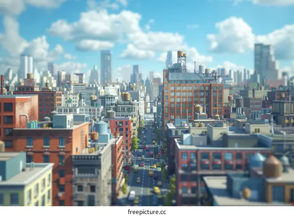 Cityscape Illustration of Urban Buildings and Streets