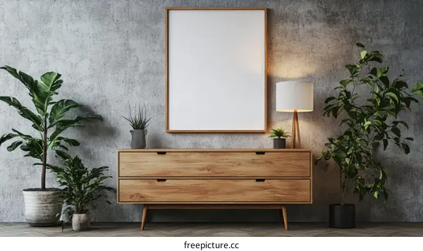 Modern Minimalist Living Room Mockup with Plants and Wooden Furniture