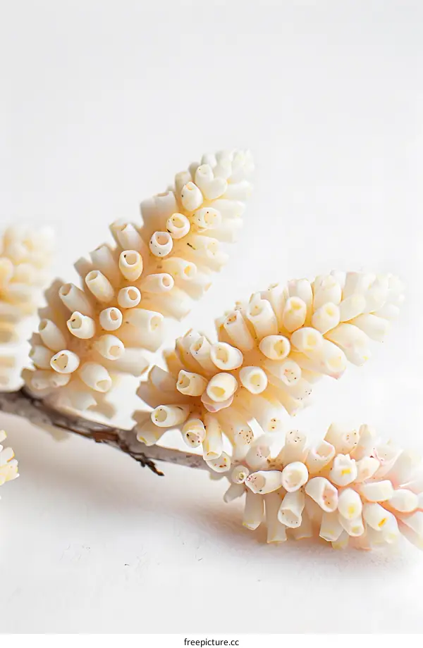 Delicate White Seashells on White Background
