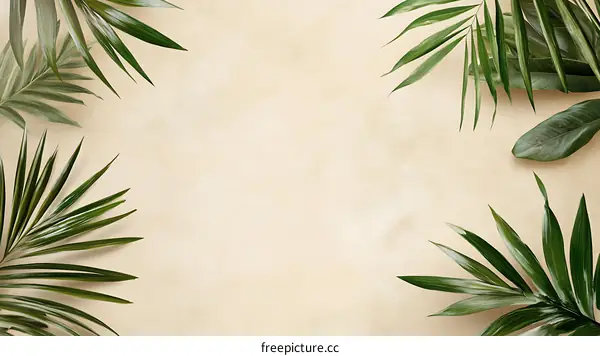 Tropical Palm Leaves on Beige Background