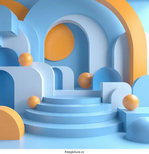 Abstract Geometric Podium with Blue and Orange Shapes