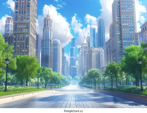 Beautiful City Park Pathway Illustration