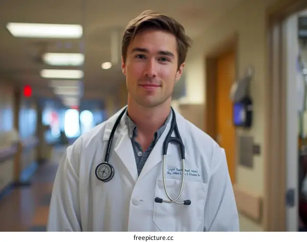 Portrait of a Smiling Young Male Doctor in a White Coat