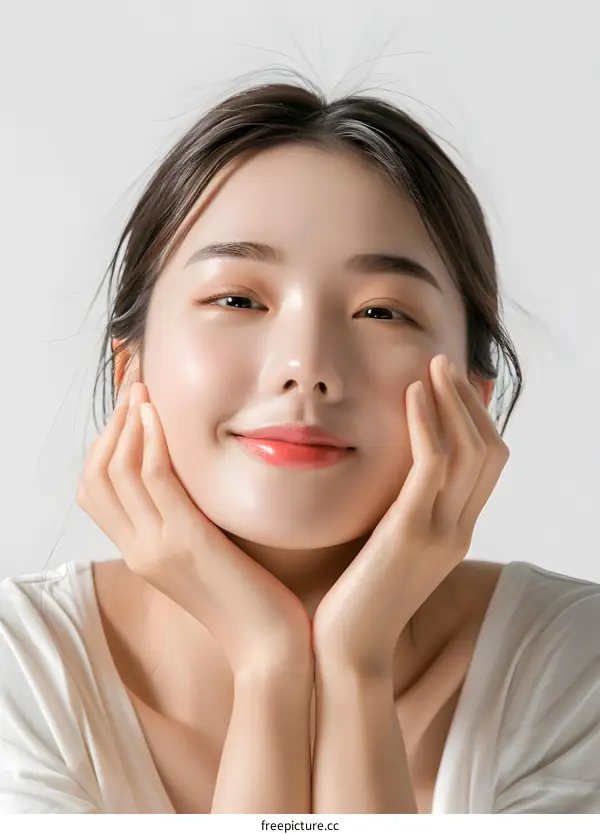 Portrait of a Smiling Asian Woman with Glowing Skin