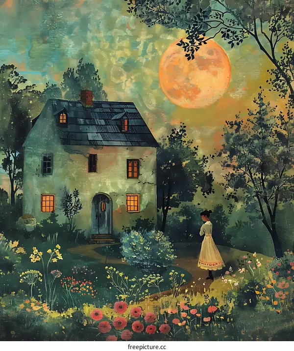 girl in front of house at night
