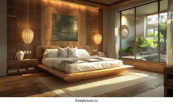 Modern Japanese Style Bedroom With Wood Floor
