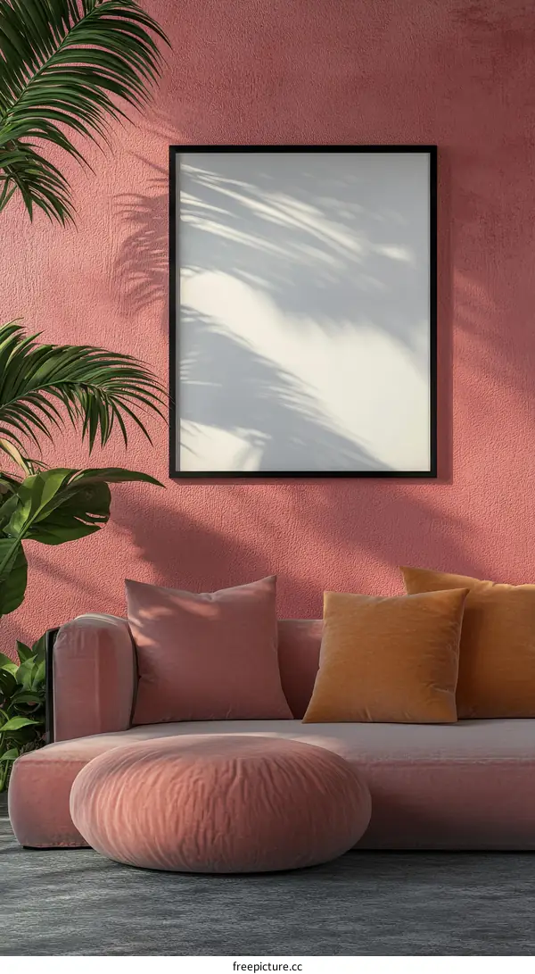 Modern Living Room Interior Design Illustration with Blank Frame