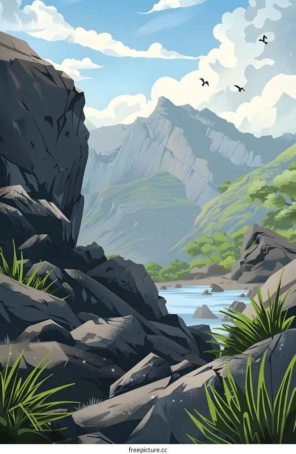 Mountain River Landscape Illustration