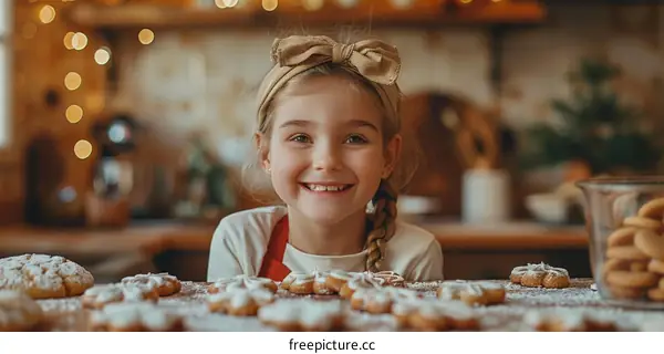 Little girl in the kitchen with cookies