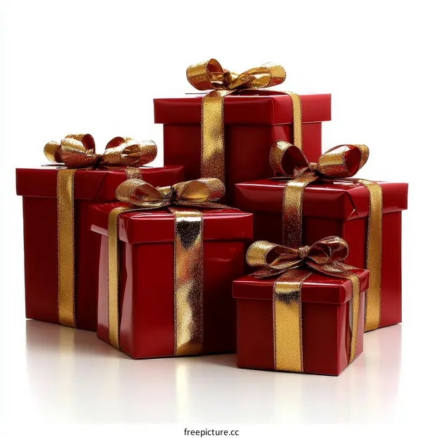 Stacked Christmas Gifts with Golden Ribbons
