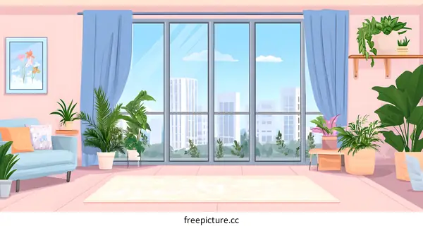 Modern Living Room Interior Design with City View