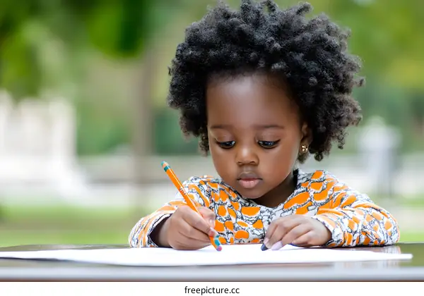 Cute African American Girl Drawing Outdoors