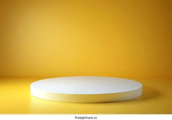 Empty White Circle Platform on Yellow Background