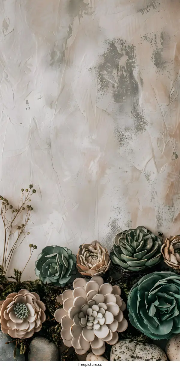 Green and Beige Succulents Background