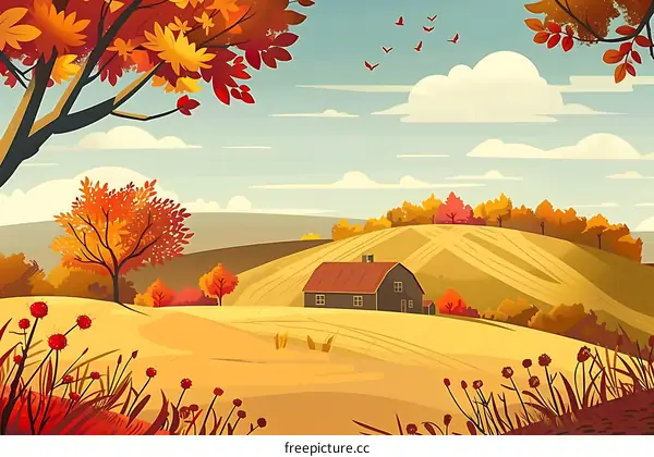 Autumn Landscape with a Farmhouse