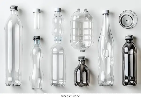 Transparent Plastic Bottles in Various Shapes and Sizes
