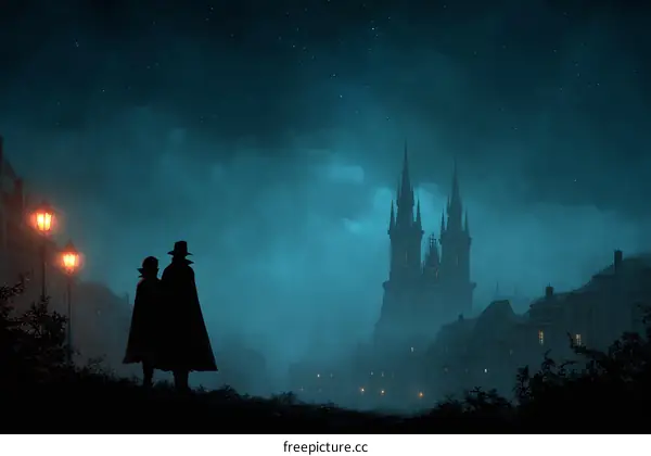 Mysterious Night Scene with Two People in Historical City