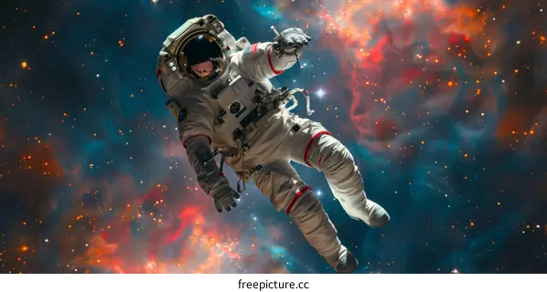 Astronaut in spacesuit floating in the vastness of space