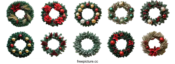 [Transparent Background PNG]Collection of Christmas Wreaths in Various Designs