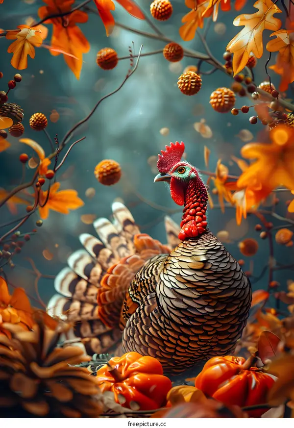 A turkey in the woods in autumn